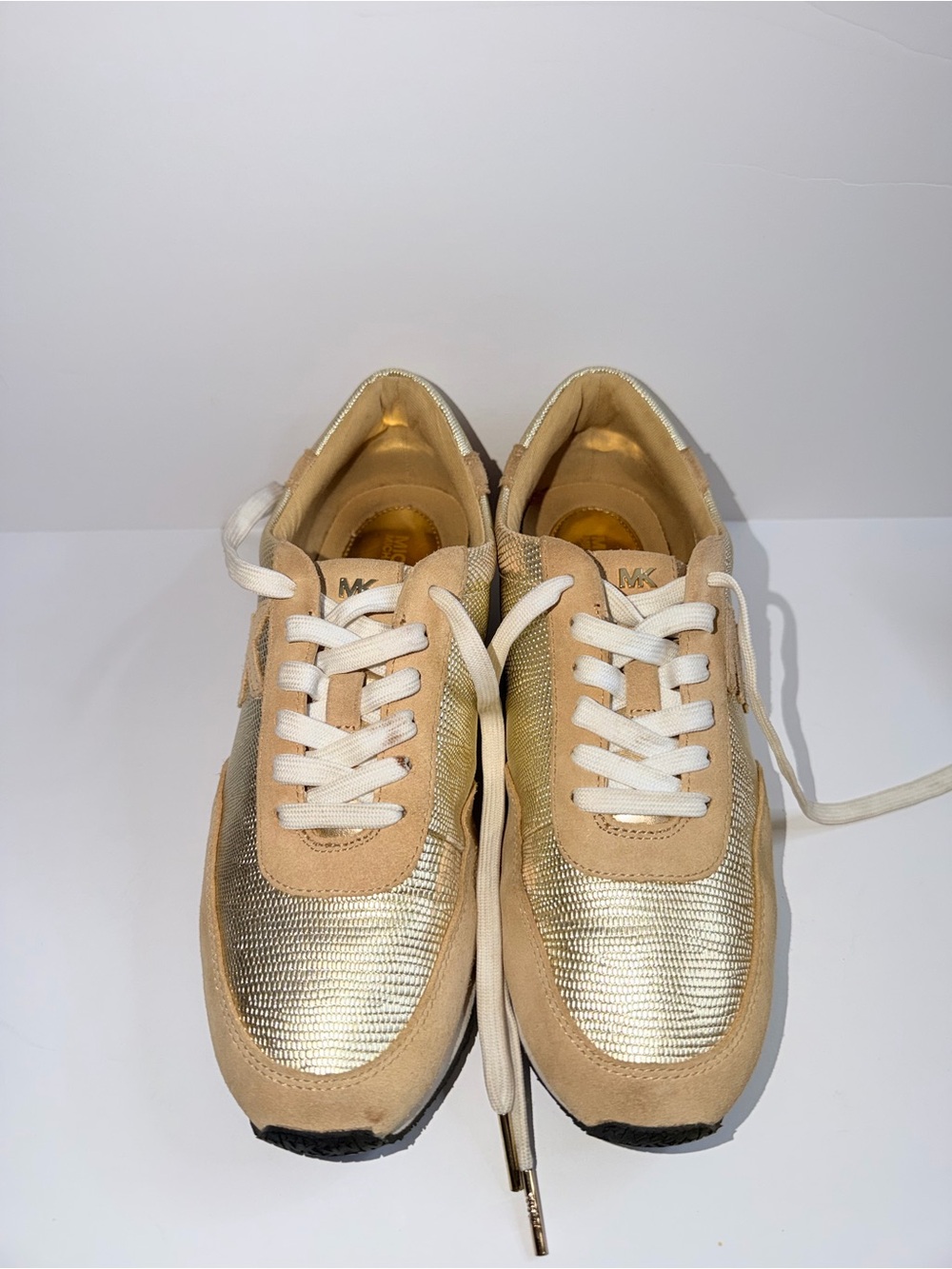Michael Kors Metallic Gold and Tan Lace-Up Sneakers